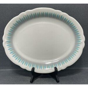 Shenango China Oval Platter Plate Blue Green Geometric Restaurant Ware 11 X 9